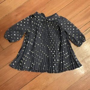 Charcoal Pleated Dress with Gold Hearts Size 3-6 Months